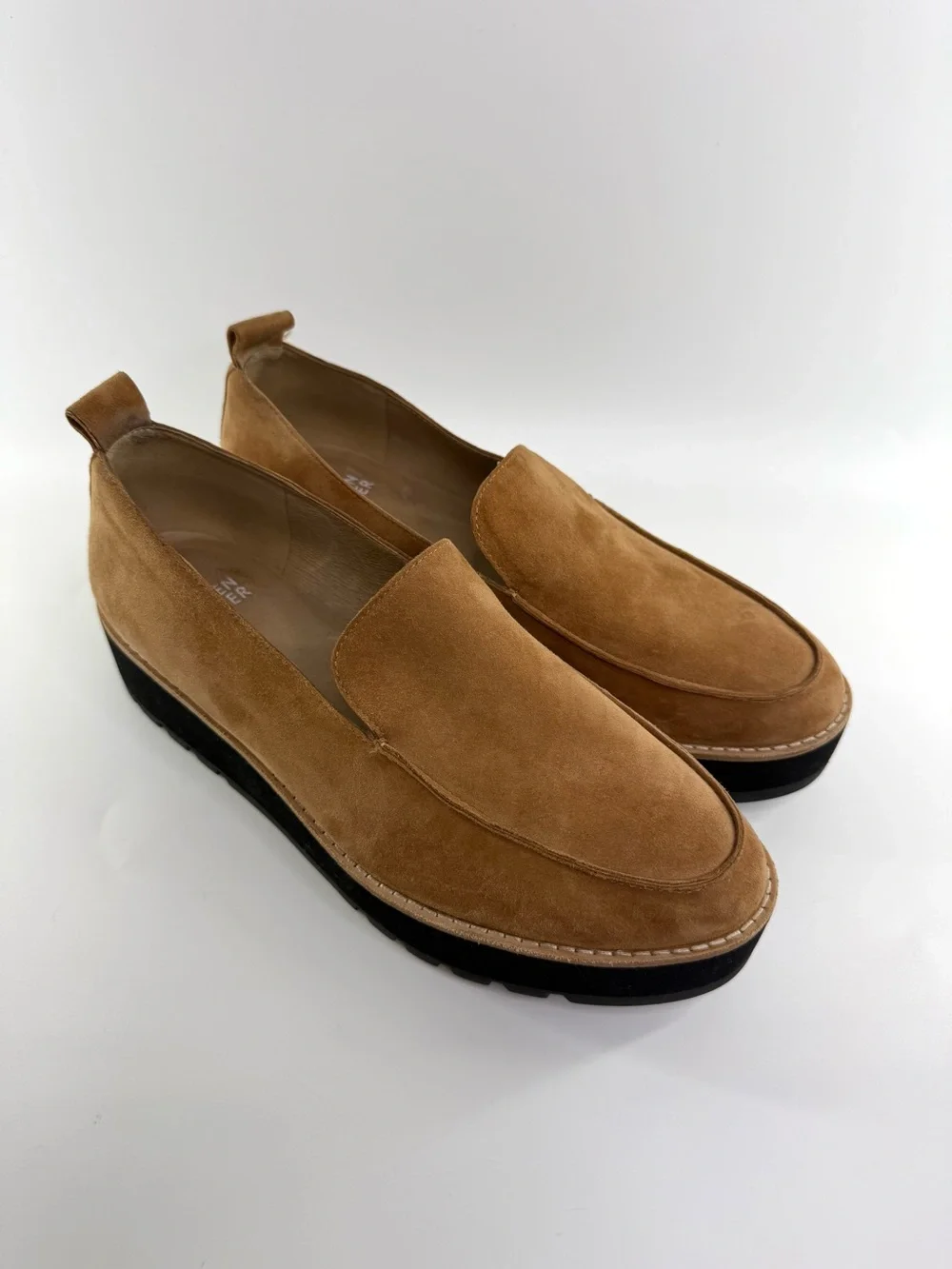 Eileen Fisher Ells Suede Platform Loafers Tan Cognac Size 8